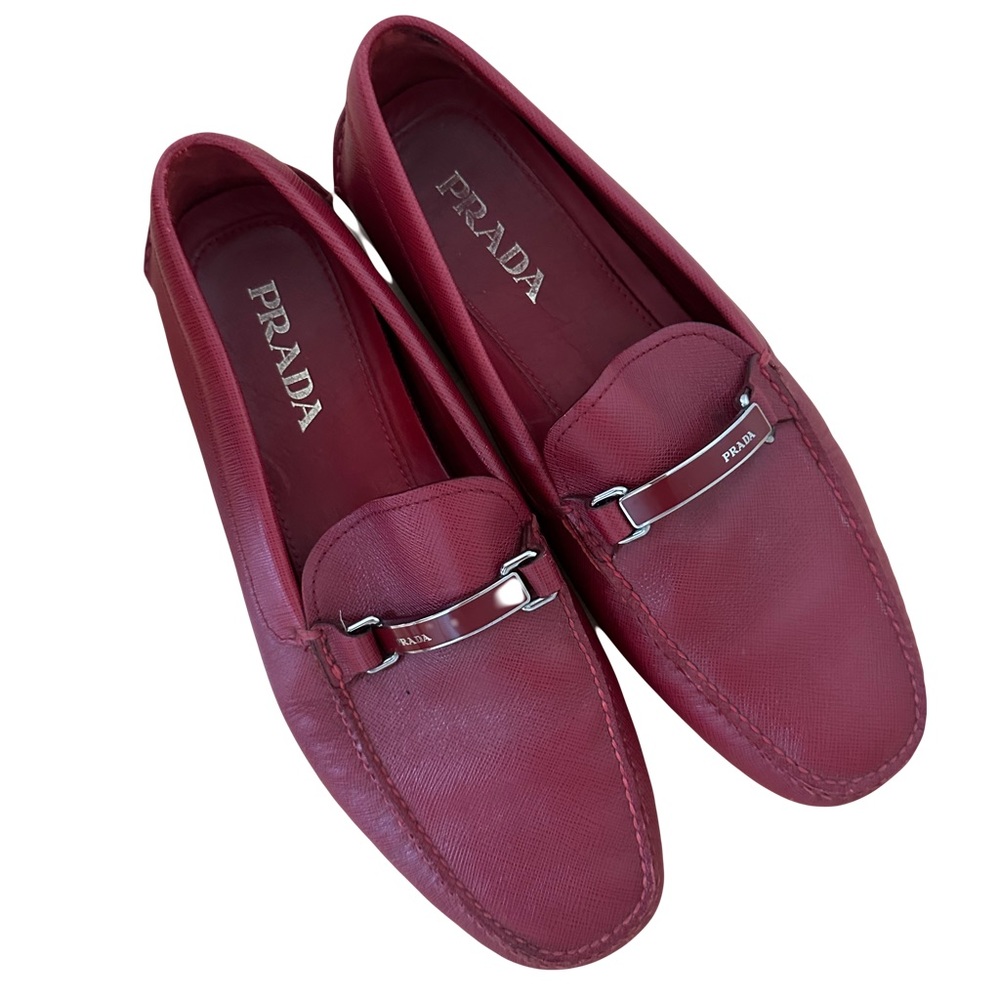 Men’s Genuine Red Leather Loafers with Branded Hardware by Prada ♥️